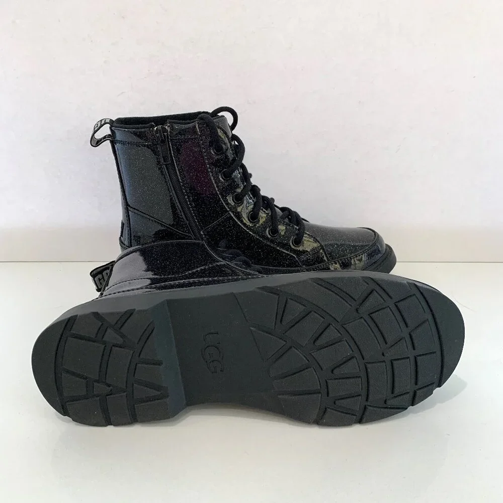 UGG Robley Glitter Booties Combat Boots Black Big Kids Size 6 Womens 7 EU 38 NEW